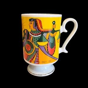 Vintage 70s Zodiac Libra Sign Footed Coffee Mug Horoscope Cup Pop Art 4½" EUC